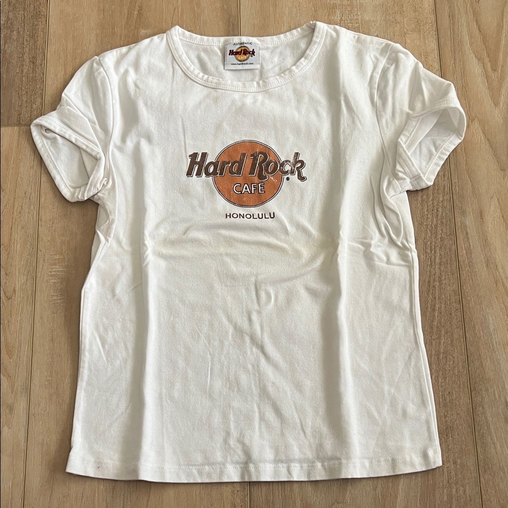Hard Rock Cafe Women's Cream Tee with Orange Logo